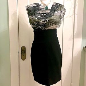 Like-new Max & Cleo black and green patterned dress